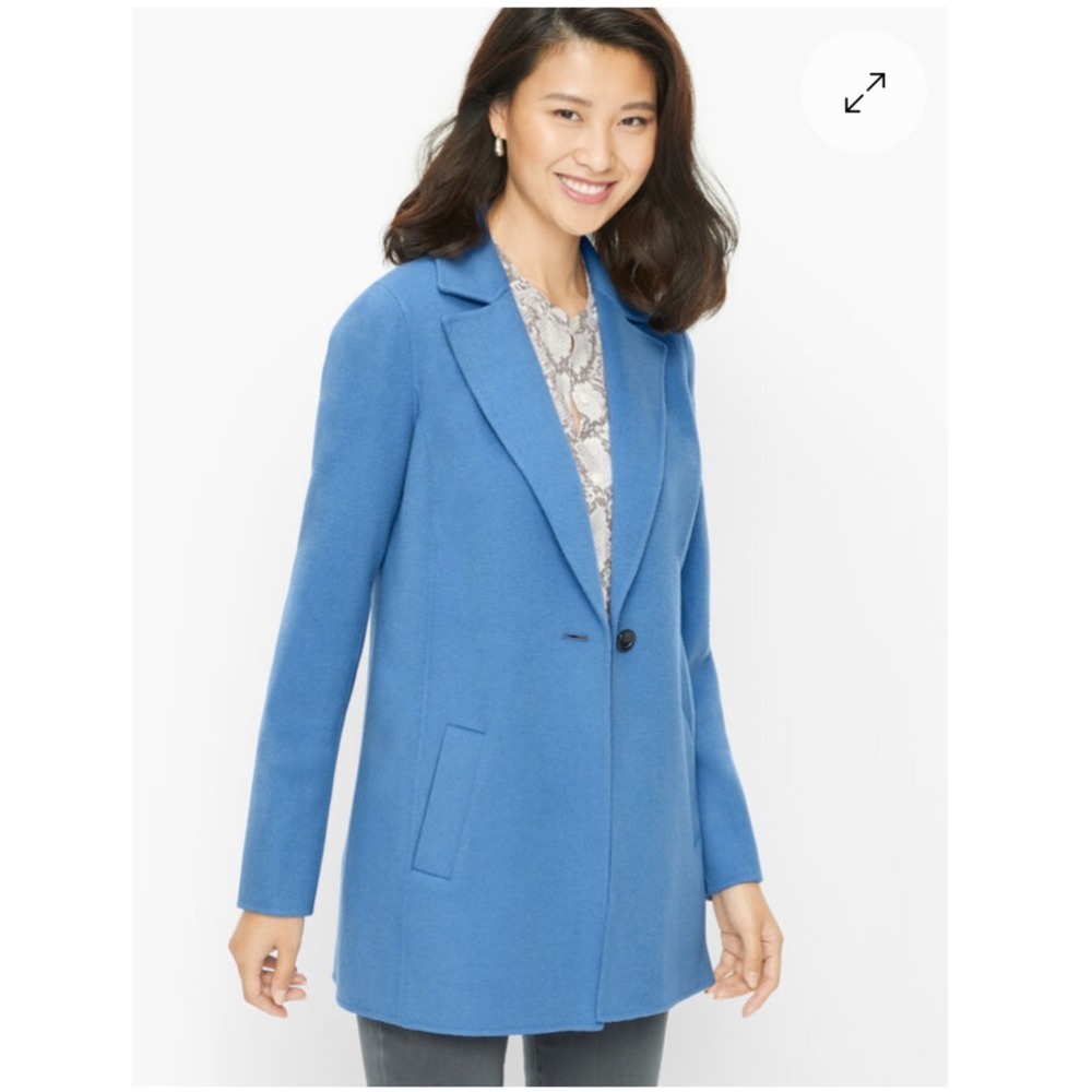 Talbots Double Faced Wool Blend Blazer‎ Coat Jacket Blue 18W Plus Classic Chic